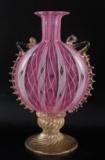 Vintage Murano Ribbon Glass Vase with Applied Decoration