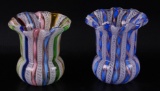 Group of 2 : Vintage Murano Ribbon Glass Toothpick Holders