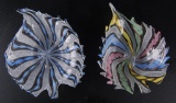 Group of 2 : Vintage Murano Ribbon Glass Leaf Shaped Dishes