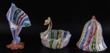Group of 3 : Vintage Murano Ribbon Glass Bell, Swan, and Vase