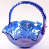 Iridescent Blue Glass Basket with Stippled Edge