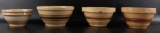 Group of 4 Antique Brown and White Stripe Stoneware Shoulder Bowls