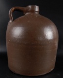 Antique 1 Gallon Brown Stoneware Jug with Applied Handle