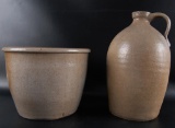 Group of 2 Antique Stoneware Crock and Jug