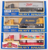 Group of 3 K-Line Heavy Hauler Die-Cast Semi Trucks and Trailers in Original Packaging