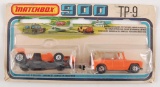 Matchbox 900 TP-9 Field Car and Orange Team Matchbox Race Car with Trailer in Original Packaging
