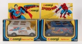 Corgi No. 435 and 436 Superman Van and Spiderman's Spidervan in Original Packaging