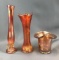 Group of 3 : Vintage Marigold Iridescent Carnival Glass Vases and more