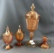 Group of 4 : Vintage Marigold Iridescent Carnival Glass Compotes and Candle Holder
