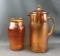 Group of 2 : Vintage Marigold Tree Bark Carnival Glass Vase and Covered Pitcher