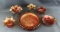 Group of 9 : Vintage Marigold Carnival Glass Plates, Compote, and Dish