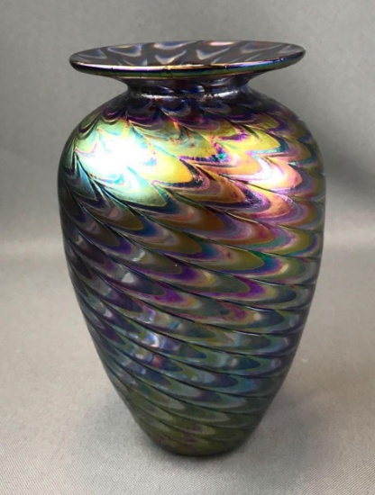 Vintage Signed Iridescent Art Glass Vase