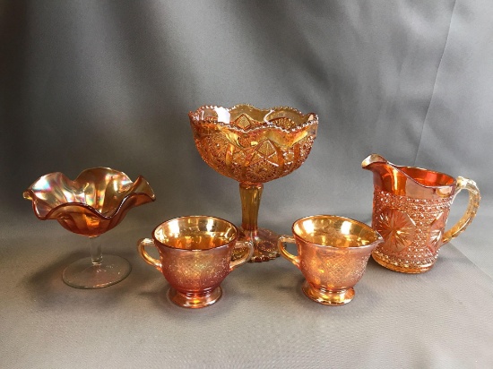 Group of 5 : Vintage Marigold Iridescent Carnival Glass Servers