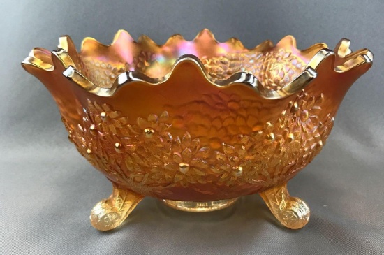 Vintage Marigold Iridescent Footed Carnival Glass Bowl