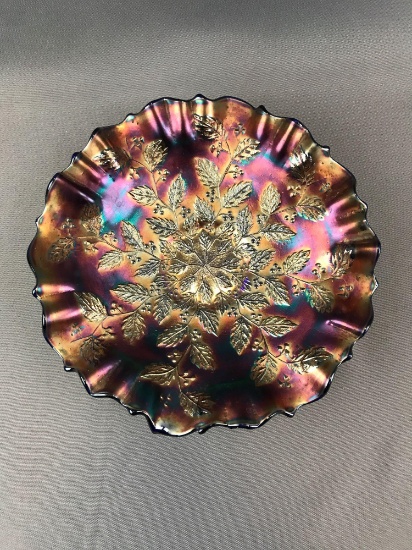 Vintage Blue Iridescent Carnival Glass Dish