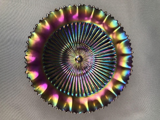 Vintage Northwood Amethyst Iridescent Carnival Glass Ruffled Edge Bowl