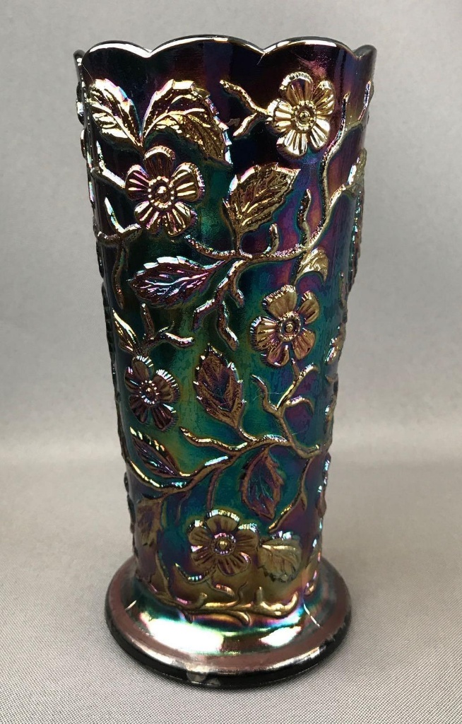 Lot Vintage Fenton Amethyst Iridescent Peacock Design Carnival