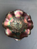 Vintage Northwood Amethyst Iridescent Star of David and Bows Carnival Glass Bowl