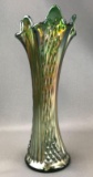 Vintage Green Iridescent Carnival Glass Vase