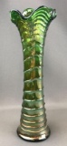 Vintage Green Iridescent Ripple Design Carnival Glass Vase