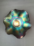 Vintage Iridescent and Amber Carnival Glass Bowl