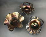Group of 3 : Vintage Iridescent Carnival Glass Bowls