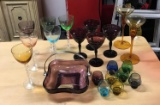 Group of 21 colored glasses and more