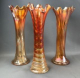 Group of 3 : Vintage Marigold Iridescent Carnival Glass Vases