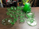 Group of 45 : Vintage Green Depression Glass