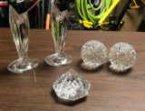 Group of 5 : Vintage Waterford Crystal Candle Holders + Paperweight