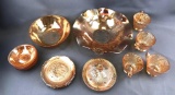Group of 16 Pieces of Vintage Marigold Iridescent Carnival Glass