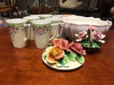 Lot of Tea Cups, Nippon Bowl and Floral Decor