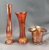 Group of 3 : Vintage Marigold Iridescent Carnival Glass Vases and more