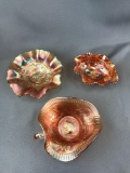 Group of 3 : Vintage Marigold Iridescent Carnival Glass Bowls