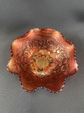 Vintage Marigold Iridescent Footed Carnival Glass Bowl