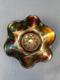 Vintage Amethyst Iridescent Carnival Glass Dish