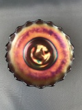Vintage Louisa Iridescent Carnival Glass Footed Dish