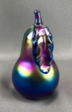 Vintage Gibson Blue Iridescent Carnival Glass Pear Shaped Paperweight