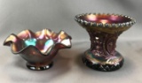 Group of 2 : Vintage Amethyst Carnival Glass Candy Dishes