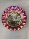 Vintage Northwood Amethyst Iridescent Carnival Glass Ruffled Edge Bowl