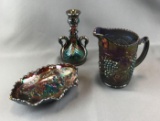Group of 3 : Vintage Fenton Amethyst Iridescent Candle Holder, Dish, and Pitcher