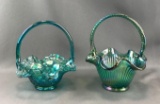 Group of 2 : Vintage Iridescent Carnival Glass Baskets