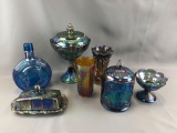 Group of 7 : Vintage Carnival Glass Compotes, Servers and Decor