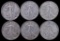 Lot of (6) 1940 S Walking Liberty Half Dollars.