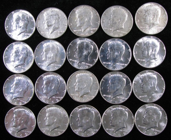 Lot of (20) Mixed Date 40% Silver Kennedy Half Dollars.