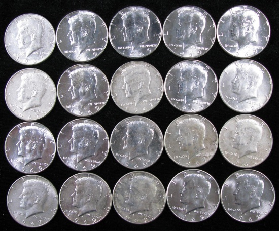 Lot of (20) Mixed Date 40% Silver Kennedy Half Dollars.