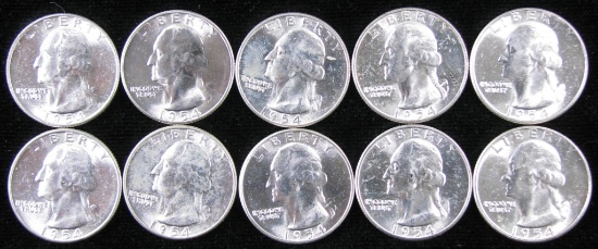 Lot of (10) 1954 Washington Quarters.