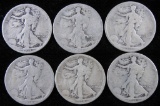 Lot of (6) 1918 Walking Liberty Half Dollar.