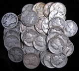 Lot of (50) Mixed Date Mercury Dimes.