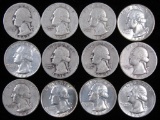 Lot of (12) Mixed Date Washington Quarters 90% Silver.